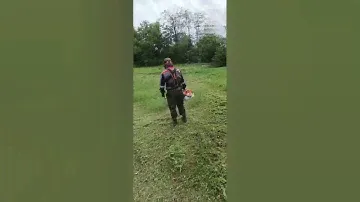 Покос травы триммером.
